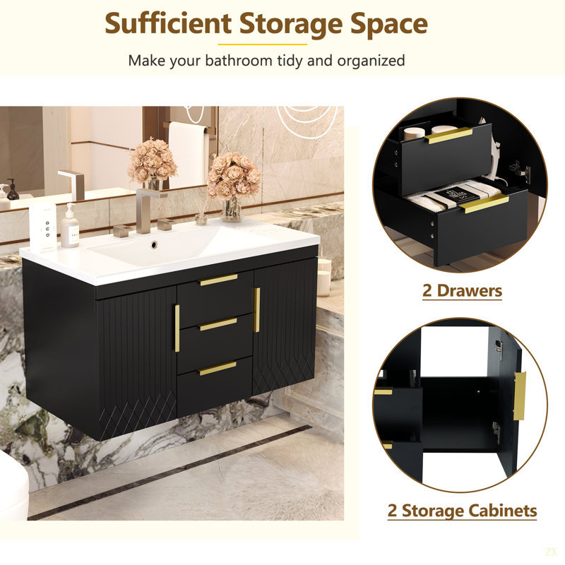 XICHONGDIANSHANG 36'' Wall Mounted Bathroom Vanity With Resin Sink
